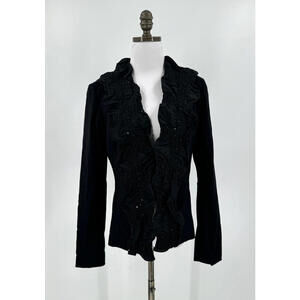 Mandalay Black Sequin Detail Ruffle Long Sleeve Open Blazer Jacket Sz 6